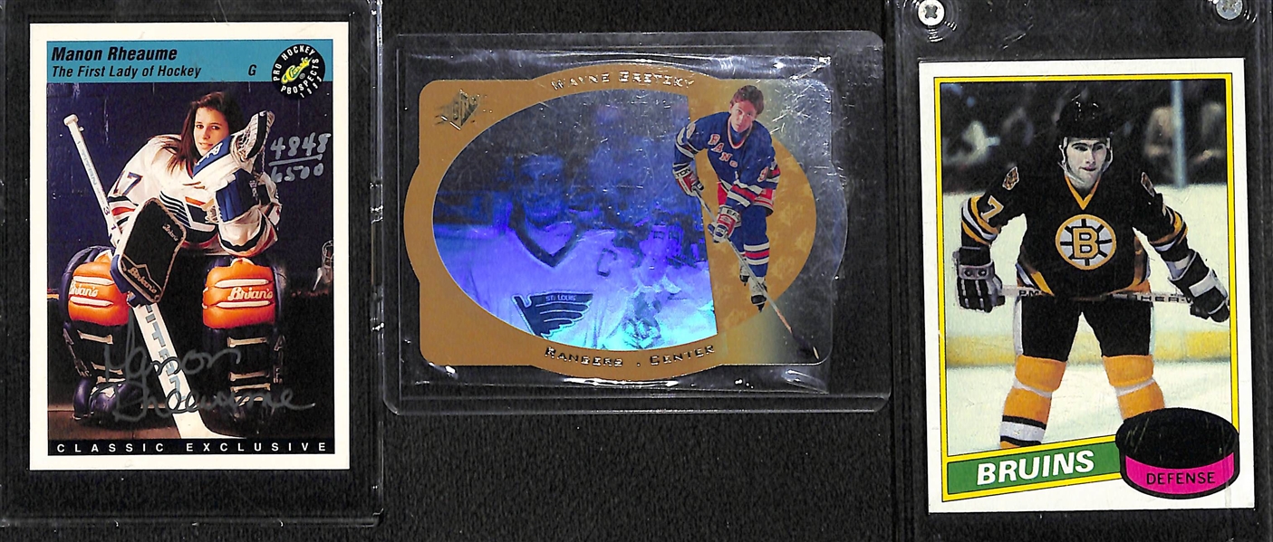 Lot of (28) Hockey Cards w. Manon Rheaume Rookie Auto, Gretzky SPX Gold, 1980 Topps Borque Rookie, Patrick Roy, Jagr Rookie, +